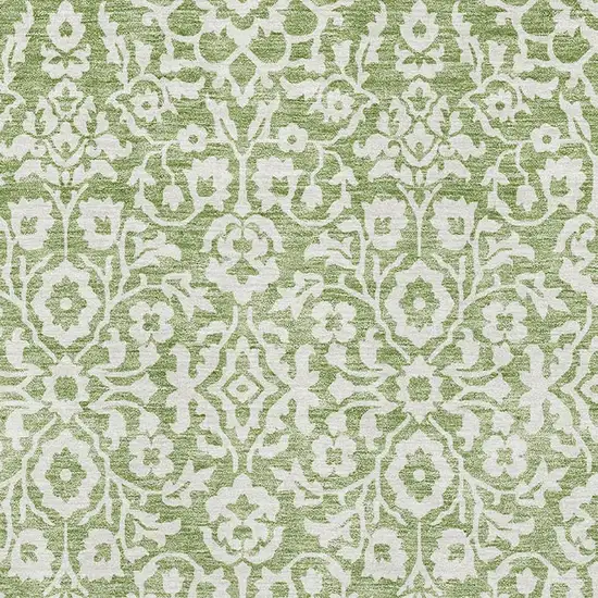 Green And Ivory Damask Washable Area Rug With UV Protection Photo 3
