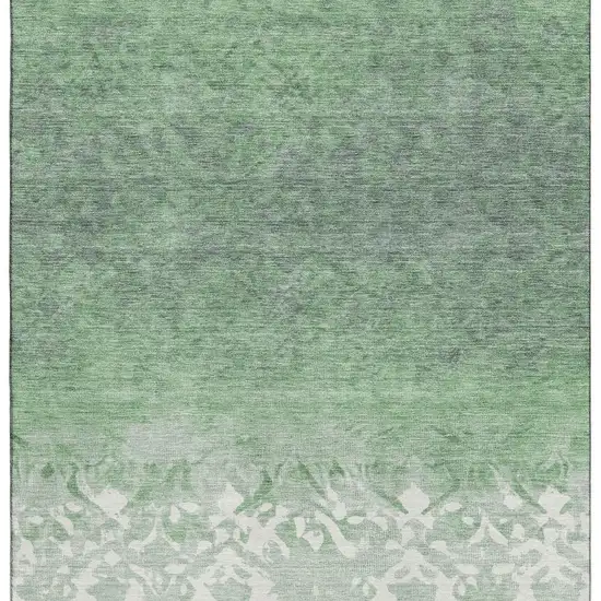 Green And Ivory Damask Washable Area Rug With UV Protection Photo 4