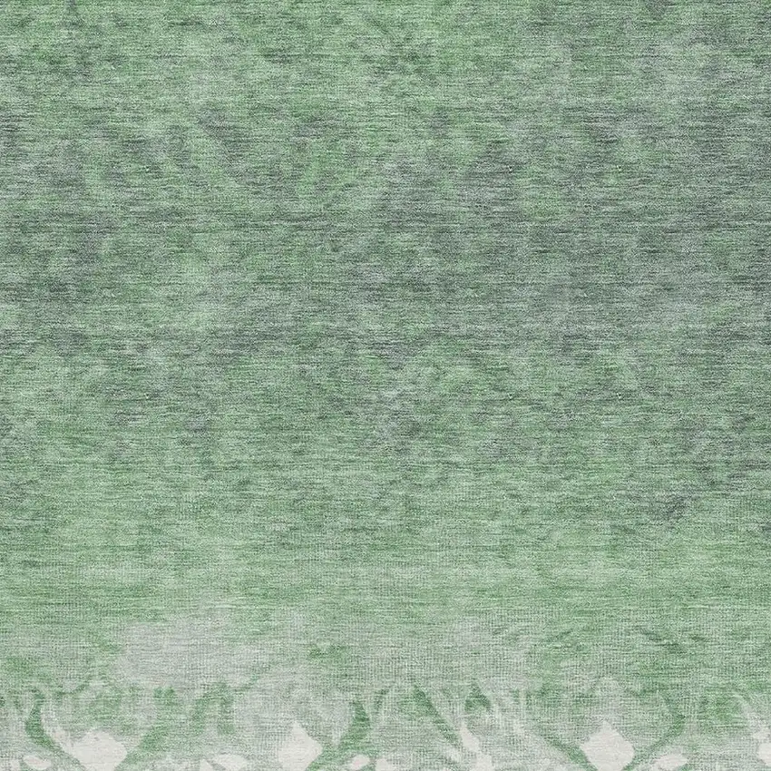 Green And Ivory Damask Washable Area Rug With UV Protection Photo 3