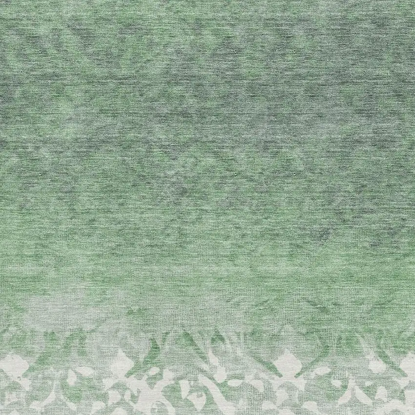 Green And Ivory Damask Washable Area Rug With UV Protection Photo 3