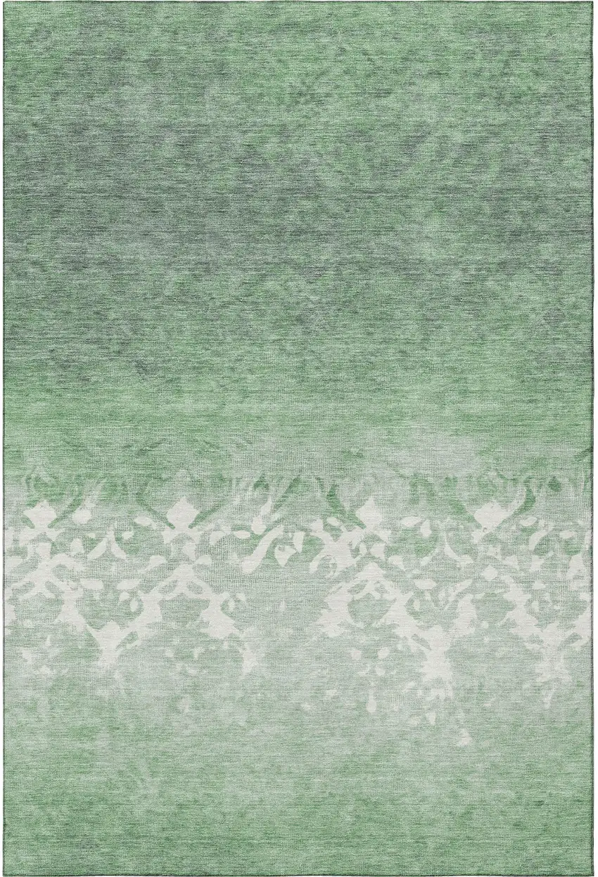 Green And Ivory Damask Washable Area Rug With UV Protection Photo 3