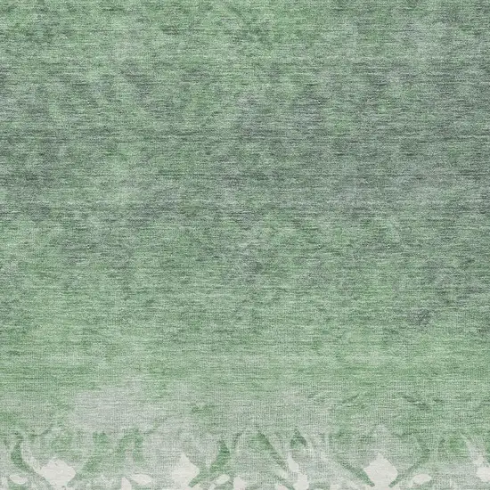 Green And Ivory Damask Washable Area Rug With UV Protection Photo 3