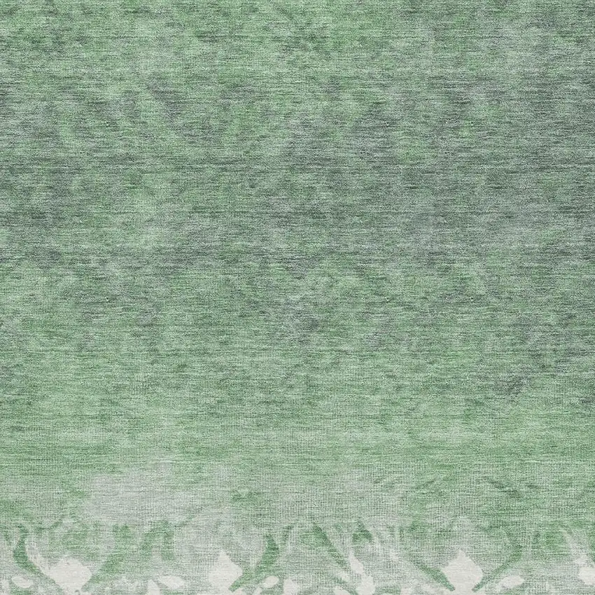 Green And Ivory Damask Washable Area Rug With UV Protection Photo 3