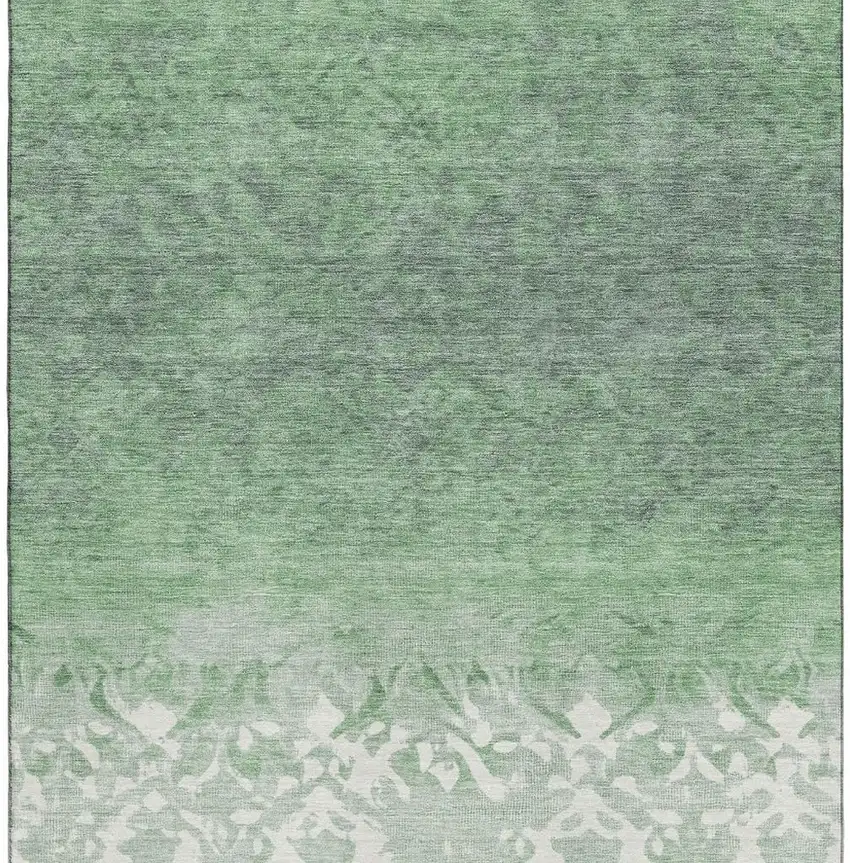 Green And Ivory Damask Washable Area Rug With UV Protection Photo 4