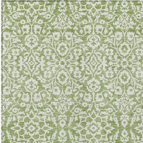 Green And Ivory Damask Washable Indoor Outdoor Area Rug Photo 5
