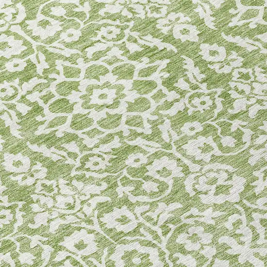 Green And Ivory Damask Washable Indoor Outdoor Area Rug Photo 7