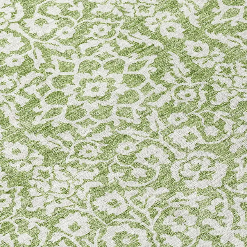 Green And Ivory Damask Washable Indoor Outdoor Area Rug Photo 7