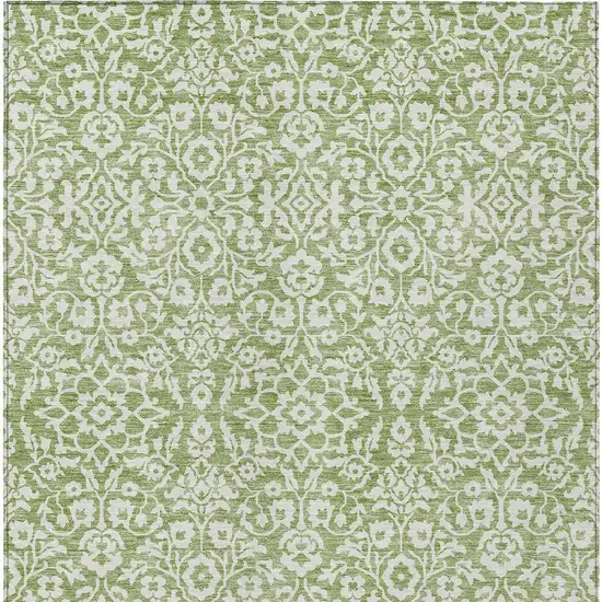 Green And Ivory Damask Washable Indoor Outdoor Area Rug Photo 5