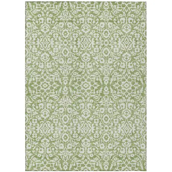 Green And Ivory Damask Washable Indoor Outdoor Area Rug Photo 2