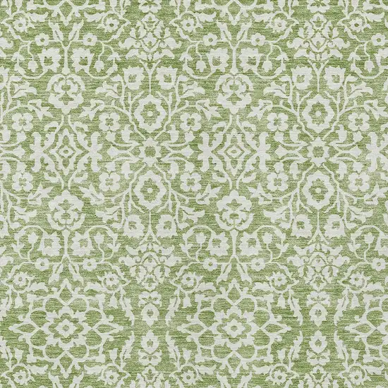 Green And Ivory Damask Washable Indoor Outdoor Area Rug Photo 5