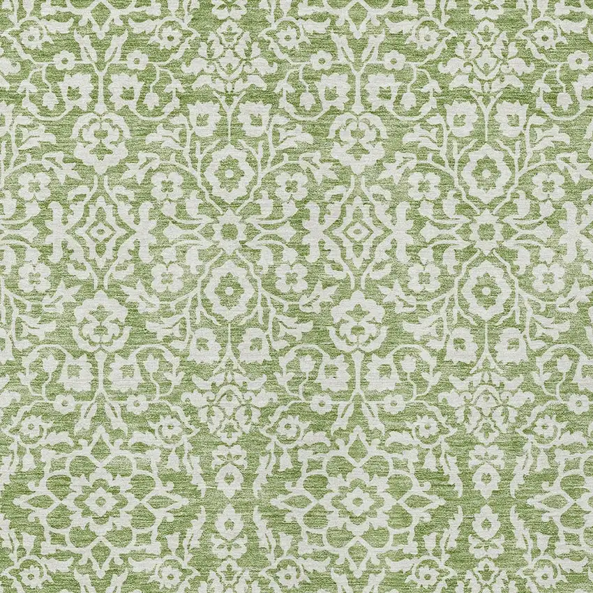 Green And Ivory Damask Washable Indoor Outdoor Area Rug Photo 5