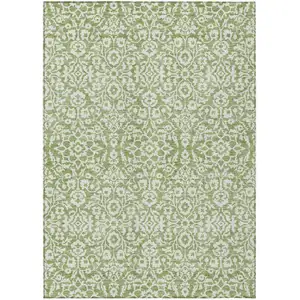Photo of Green And Ivory Damask Washable Indoor Outdoor Area Rug