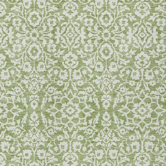 Green And Ivory Damask Washable Indoor Outdoor Area Rug Photo 5