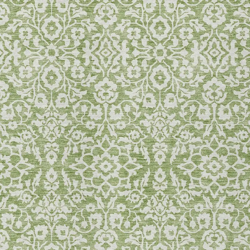 Green And Ivory Damask Washable Indoor Outdoor Area Rug Photo 5