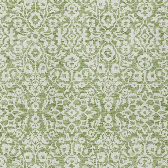 Green And Ivory Damask Washable Indoor Outdoor Area Rug Photo 5