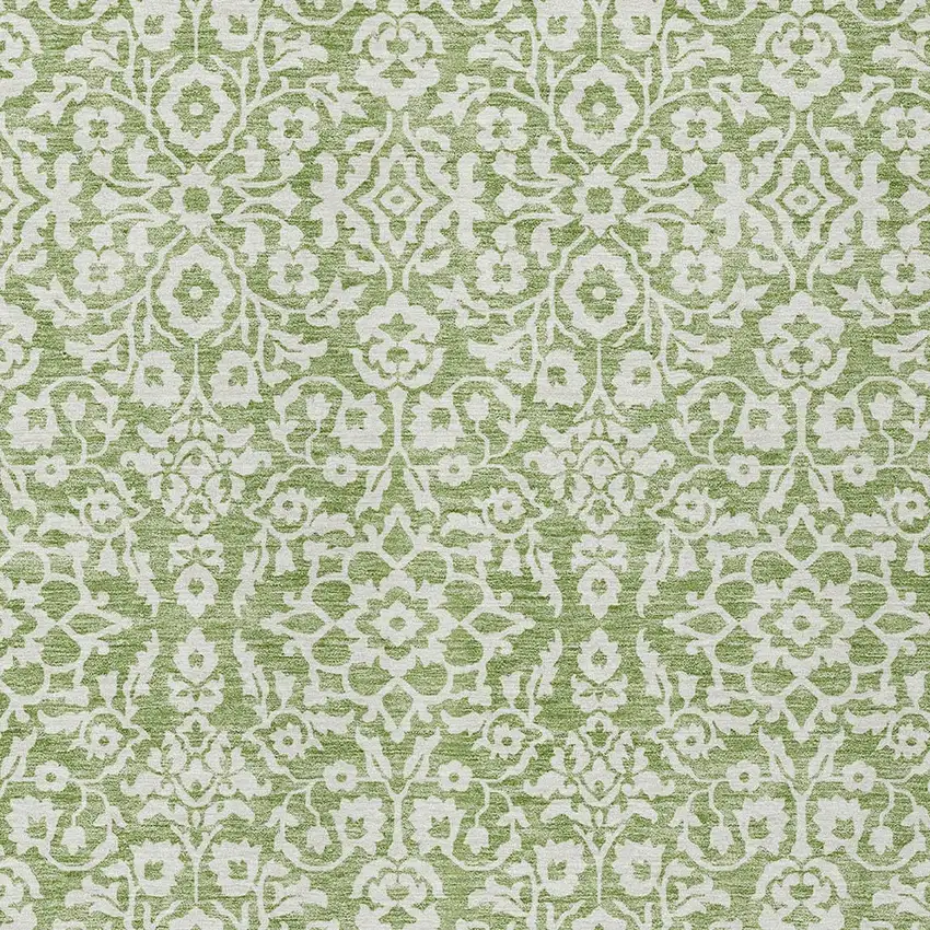 Green And Ivory Damask Washable Indoor Outdoor Area Rug Photo 5