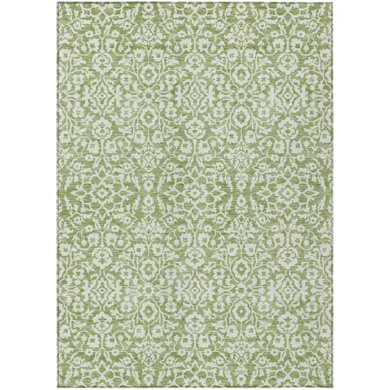 Green And Ivory Damask Washable Indoor Outdoor Area Rug Photo 2