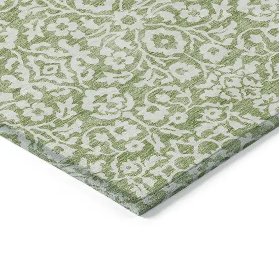 Green And Ivory Damask Washable Indoor Outdoor Area Rug Photo 4