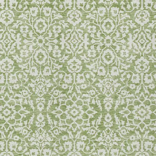 Green And Ivory Damask Washable Indoor Outdoor Area Rug Photo 5