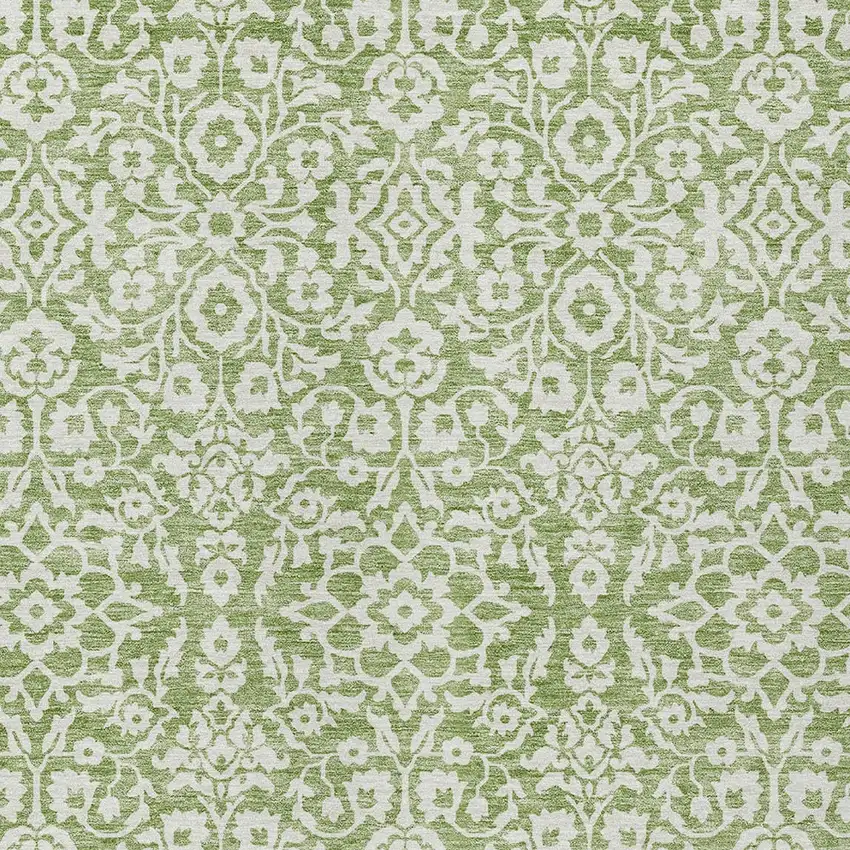 Green And Ivory Damask Washable Indoor Outdoor Area Rug Photo 5