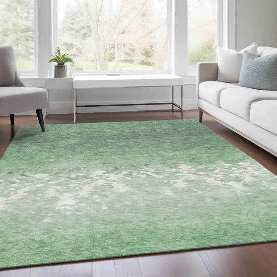 Green And Ivory Damask Washable Indoor Outdoor Area Rug Photo 7