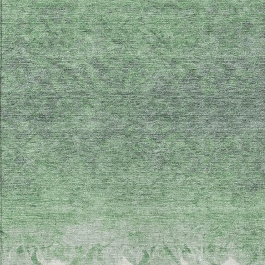 Green And Ivory Damask Washable Indoor Outdoor Area Rug Photo 3