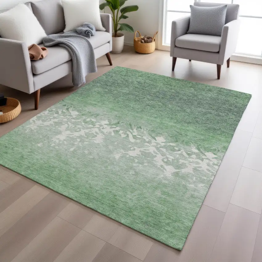 Green And Ivory Damask Washable Indoor Outdoor Area Rug Photo 6