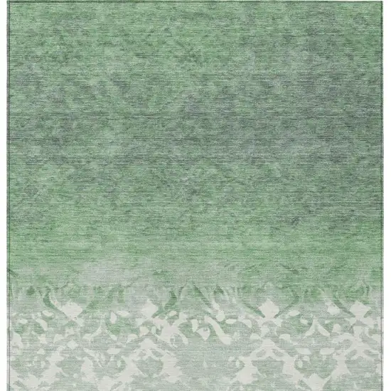 Green And Ivory Damask Washable Indoor Outdoor Area Rug Photo 3