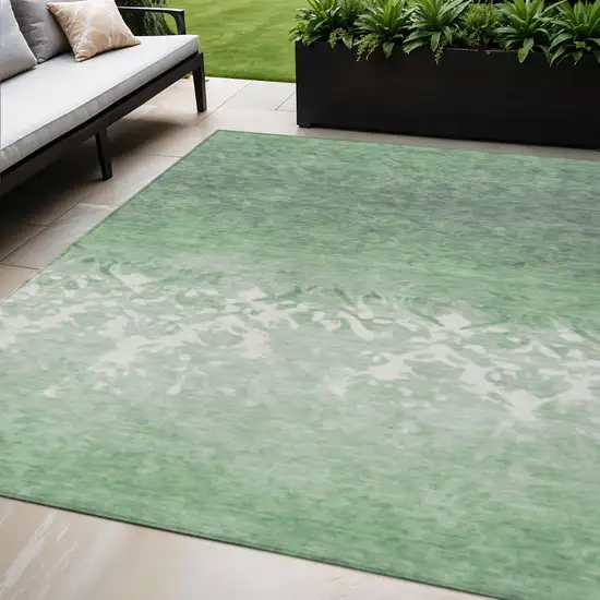 Green And Ivory Damask Washable Indoor Outdoor Area Rug Photo 2