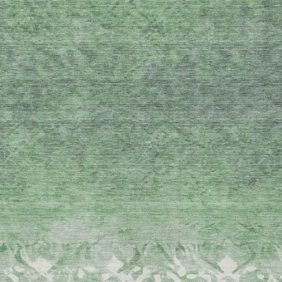 Green And Ivory Damask Washable Indoor Outdoor Area Rug Photo 3