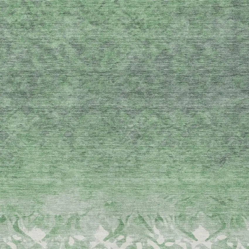 Green And Ivory Damask Washable Indoor Outdoor Area Rug Photo 3