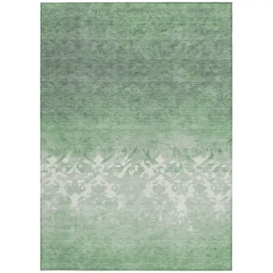 Green And Ivory Damask Washable Indoor Outdoor Area Rug Photo 4