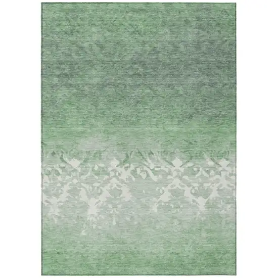 Green And Ivory Damask Washable Indoor Outdoor Area Rug Photo 1