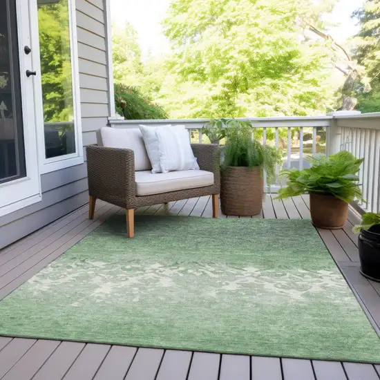Green And Ivory Damask Washable Indoor Outdoor Area Rug Photo 8