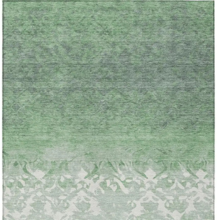 Green And Ivory Damask Washable Indoor Outdoor Area Rug Photo 3