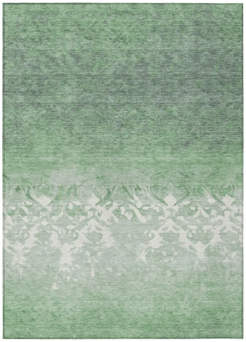 Green And Ivory Damask Washable Indoor Outdoor Area Rug Photo 1