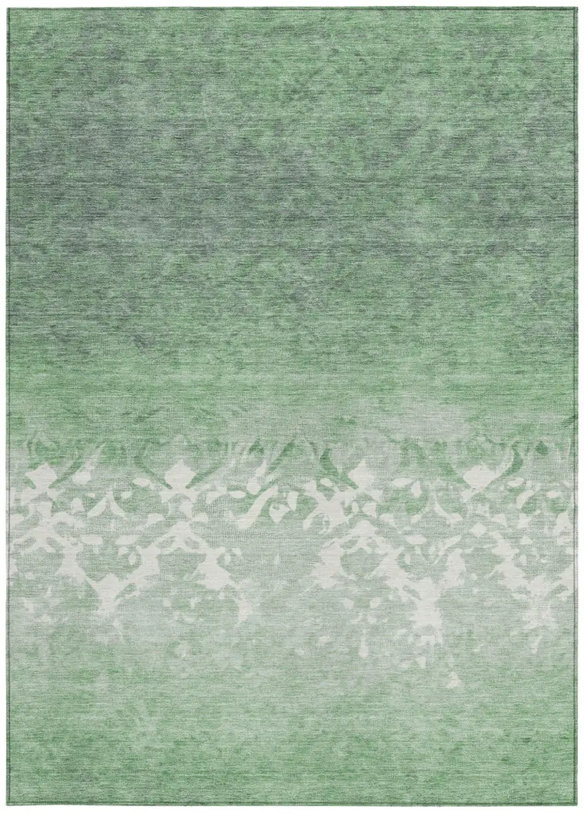 Green And Ivory Damask Washable Indoor Outdoor Area Rug Photo 4
