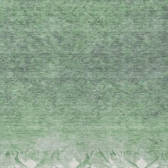 Green And Ivory Damask Washable Indoor Outdoor Area Rug Photo 3