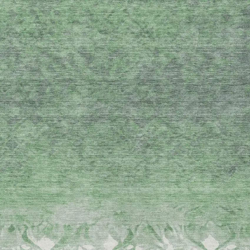 Green And Ivory Damask Washable Indoor Outdoor Area Rug Photo 3