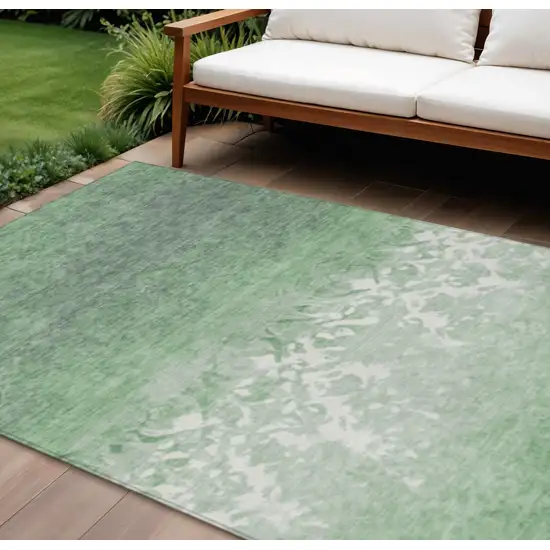 Green And Ivory Damask Washable Indoor Outdoor Area Rug Photo 2