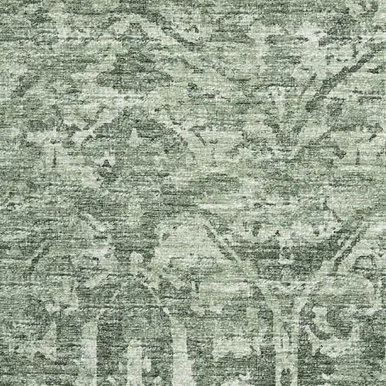 Green And Ivory Damask Washable Indoor Outdoor Area Rug Photo 4