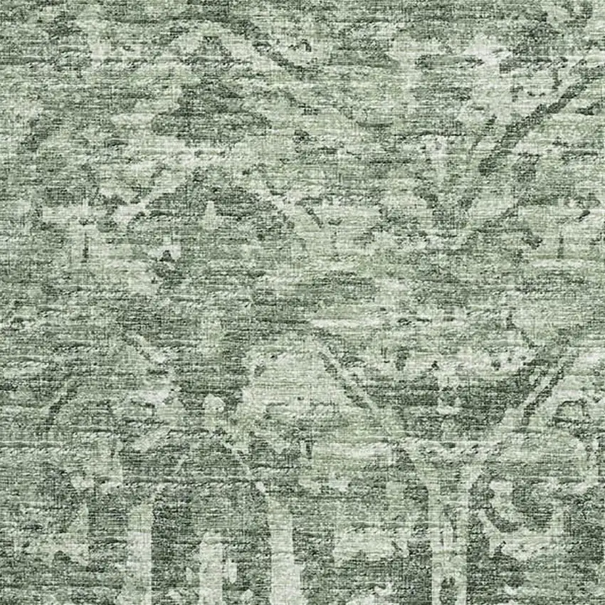 Green And Ivory Damask Washable Indoor Outdoor Area Rug Photo 4