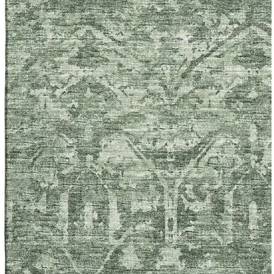 Green And Ivory Damask Washable Indoor Outdoor Area Rug Photo 5