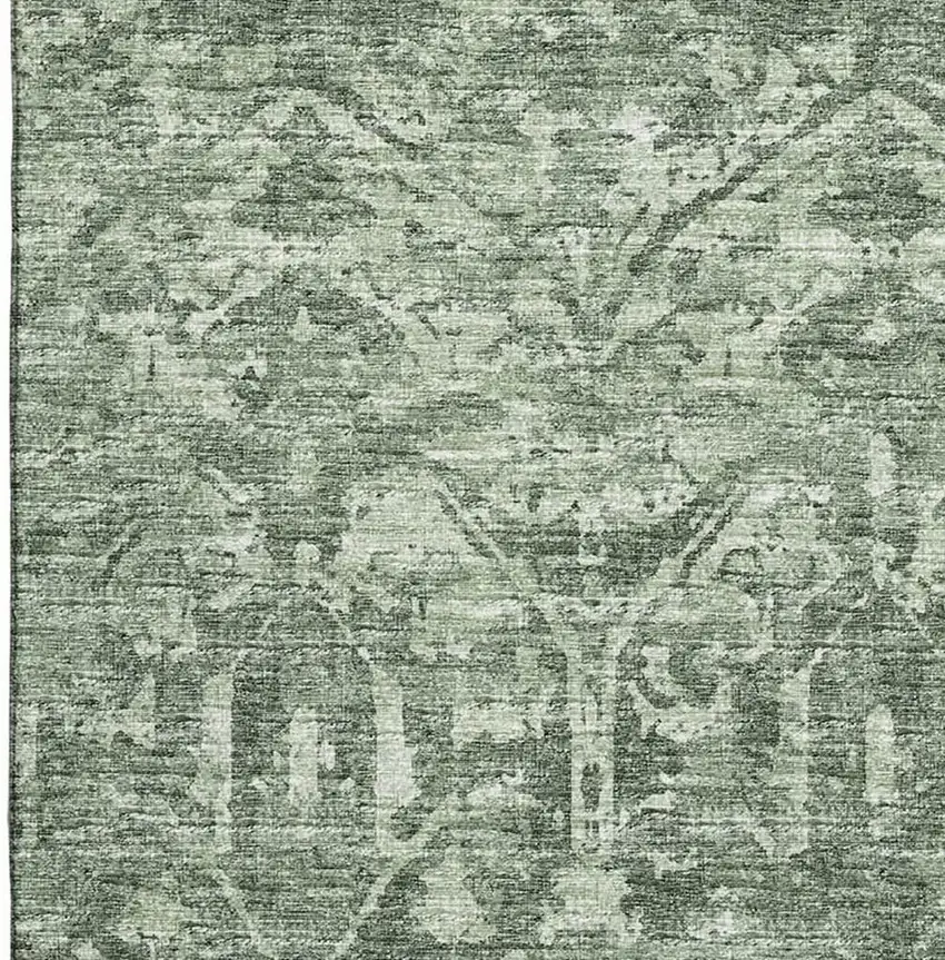 Green And Ivory Damask Washable Indoor Outdoor Area Rug Photo 5