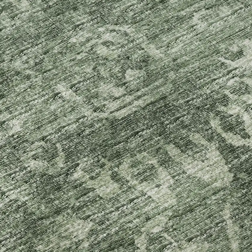 Green And Ivory Damask Washable Indoor Outdoor Area Rug Photo 9