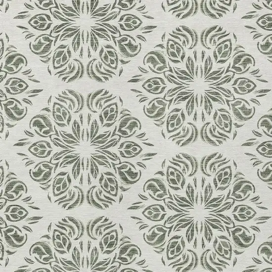 Green And Ivory Damask Washable Indoor Outdoor Area Rug Photo 2
