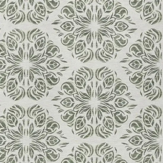 Green And Ivory Damask Washable Indoor Outdoor Area Rug Photo 2