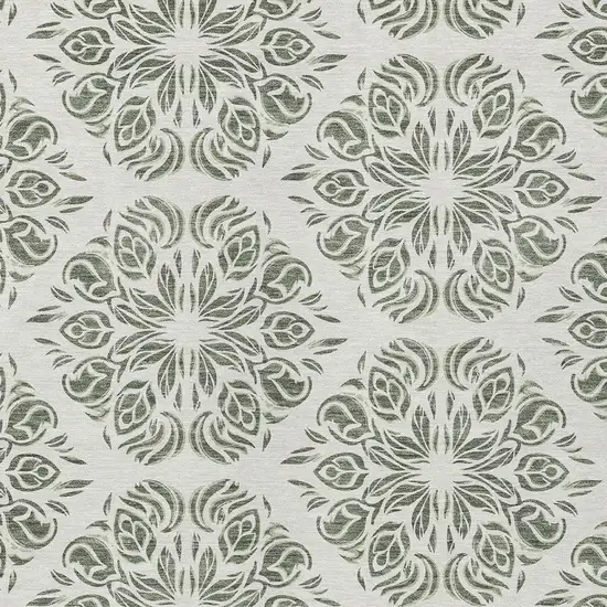 Green And Ivory Damask Washable Indoor Outdoor Area Rug Photo 2