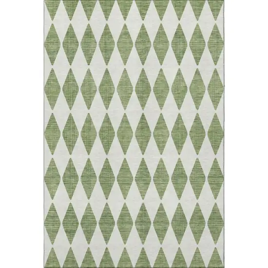 Green And Ivory Diamond Washable Area Rug With UV Protection Photo 4