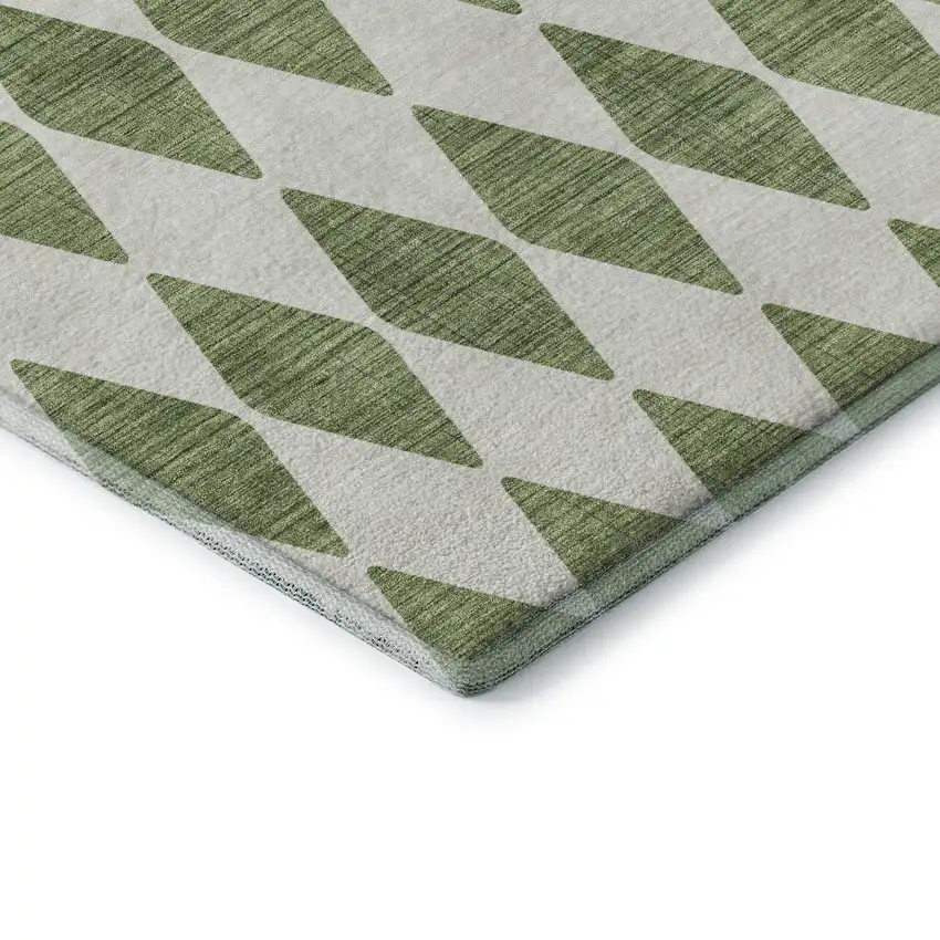 Green And Ivory Diamond Washable Area Rug With UV Protection Photo 8